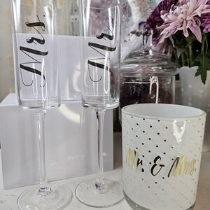Chic Mr. & Mrs. Champagne Flutes and Candle Set